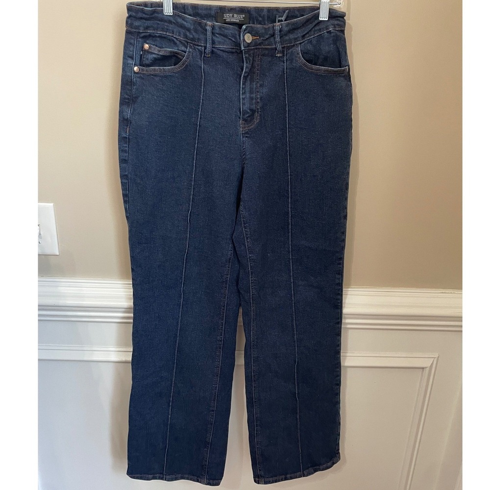 Judy Blue Womens 14W Wide Leg Front Seam Dark Wash Denim Jeans JB88664 DK
